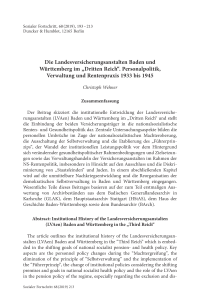 Die Landesversicherungsanstalten Baden und Württemberg im „Dritten Reich“. Personalpolitik, Verwaltung und Rentenpraxis 1933 bis 1945