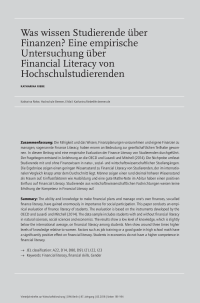 Was wissen Studierende über Finanzen? Eine empirische Untersuchung über Financial Literacy von Hochschulstudierenden