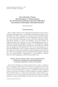 Der ostdeutsche Citoyen. Beobachtungen zu Tiefenstrukturen der Demokratieentwicklung in Marzahn-Hellersdorf. Generationen, Erfahrungen, Erkenntnisschranken