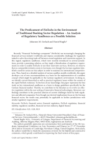 The Predicament of FinTechs in the Environment of Traditional Banking Sector Regulation – An Analysis of Regulatory Sandboxes as a Possible Solution