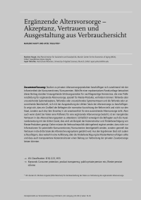 Ergänzende Altersvorsorge – Akzeptanz, Vertrauen und Ausgestaltung aus Verbrauchersicht