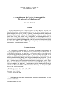 Anreizwirkungen des Länderfinanzausgleichs: Ein alternatives Prämienmodell