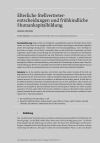 Elterliche Stellvertreterentscheidungen und frühkindliche Humankapitalbildung