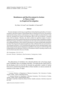 Remittances and Real Investment in Jordan: Is There a Link? An Empirical Investigation