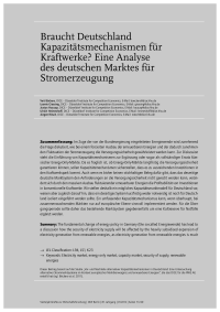 Braucht Deutschland Kapazitätsmechanismen für Kraftwerke Eine Analyse des deutschen Marktes für Stromerzeugung
