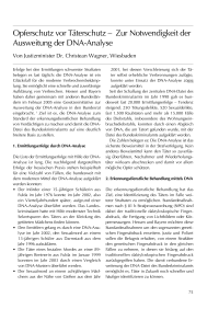 Opferschutz vor Täterschutz – Zur Notwendigkeit der Ausweitung der DNA-Analyse