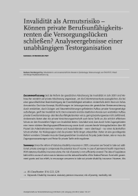 Invalidität als Armutsrisiko – Können private Berufsunfähigkeitsrenten die Versorgungslücken schließen? Analyseergebnisse einer unabhängigen Testorganisation