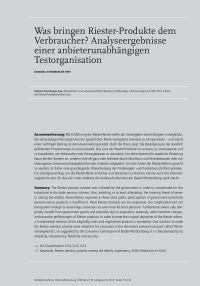 Was bringen Riester-Produkte dem Verbraucher Analyseergebnisse einer anbieterunabhängigen Testorganisation