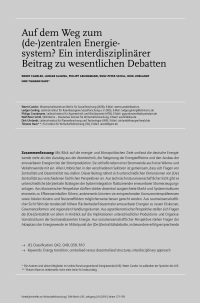 Auf dem Weg zum (de-)zentralen Energiesystem? Ein interdisziplinärer Beitrag zu wesentlichen Debatten