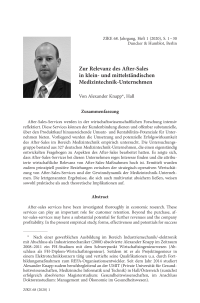 Zur Relevanz des After-Sales in klein- und mittelständischen Medizintechnik-Unternehmen