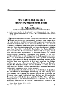 Gustav v. Schmoller und die Probleme von heute