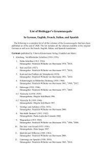 List of Heidegger’s Gesamtausgabe