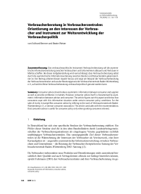 Verbraucherberatung in Verbraucherzentralen: Orientierung an den Interessen der Verbraucher und Instrument zur Weiterentwicklung der Verbraucherpolitik
