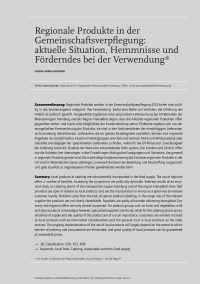 Regionale Produkte in der Gemeinschaftsverpflegung: aktuelle Situation, Hemmnisse und Förderndes bei der Verwendung