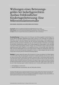 Wirkungen eines Betreuungsgeldes bei bedarfsgerechtem Ausbau frühkindlicher Kindertagesbetreuung: Eine Mikrosimulationsstudie