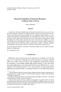 Research Evaluation of Financial Research – Evidence from a Survey
