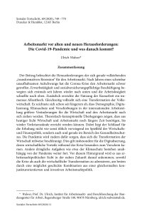 Arbeitsmarkt vor alten und neuen Herausforderungen: Die Covid-19-Pandemie und was danach kommt?