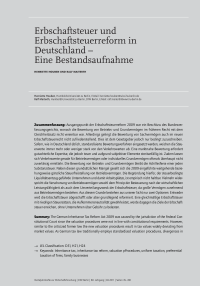 Erbschaftsteuer und Erbschaftsteuerreform in Deutschland – Eine Bestandsaufnahme