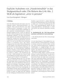 Explizite Aufnahme von “Hasskriminalität“ in das Strafgesetzbuch oder: Die Reform des § 46 Abs. 2 StGB als legislativer “error in persona“