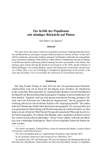 Zur Kritik des Populismus mit ständiger Rücksicht auf Platon