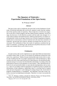 The Signature of Modernity: Experiential Foundations of the Open Society