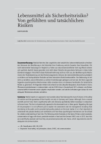 Lebensmittel als Sicherheitsrisiko Von gefühlten und tatsächlichen Risiken