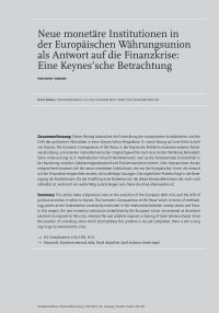 Neue monetäre Institutionen in der Europäischen Währungsunion als Antwort auf die Finanzkrise: Eine Keynes'sche Betrachtung