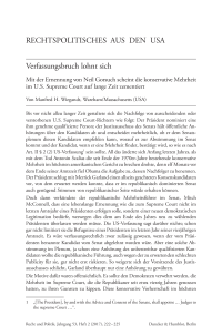 Verfassungsbruch lohnt sich. Mit der Ernennung von Neil Gorsuch scheint die konservative Mehrheit im U.S. Supreme Court auf lange Zeit zementiert