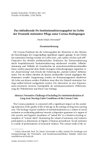 Das inkludiernde De-Institutionalisierungsgebot im Lichte der Dramatik stationärer Pflege unter Corona-Bedingungen