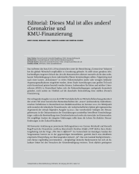 Editorial: Dieses Mal ist alles anders! Coronakrise und KMU-Finanzierung