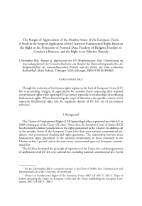 The Margin of Appreciation of the Member States of the European Union. A Study in the Scope of Application of the Charter of Fundamental Rights Based on the Right to the Protection of Personal Data, Freedom of Religion, Freedom to Conduct a Business, and