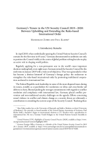 Germany’s Tenure in the UN Security Council 2019 – 2020: Between Upholding and Extending the Rules-based International Order