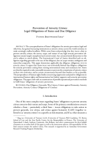 Prevention of Atrocity Crimes: Legal Obligations of States and Due Diligence