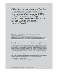 Öffentliche Finanzierungshilfen für Kleinstunternehmen sowie kleine und mittlere Unternehmen (KMU) in der Coronakrise – Erfolge, Hindernisse und Handlungsbedarf für die Zukunft am Beispiel Sachsen-Anhalts