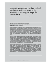 Editorial: Dieses Mal ist alles anders! Realwirtschaftliche Aspekte der KMU-Finanzierung im Zuge der Coronakrise