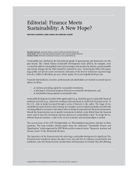 Editorial: Finance Meets Sustainability: A New Hope?