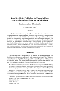 Zum Begriff des Politischen als Unterscheidung zwischen Freund und Feind nach Carl Schmitt