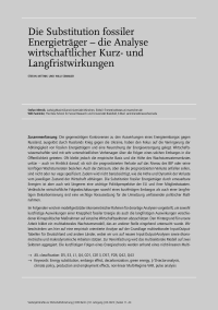 Die Substitution fossiler Energieträger – die Analyse wirtschaftlicher Kurz- und Langfristwirkungen