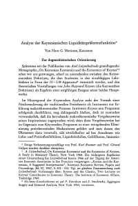 Analyse der Keynesianischen Liquiditätspräferenzfunktion