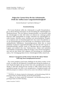 Folgen der Corona-Krise für den Arbeitsmarkt: Droht der Aufbau neuer Langzeitarbeitslosigkeit?