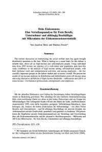 Hohe Einkommen: Eine Verteilungsanalyse für Freie Berufe, Unternehmer und abhängig Beschäftigte mit Mikrodaten der Einkommensteuerstatistik