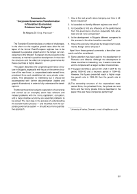 Comments to “Corporate Governance Transformation in Transition Economies: Evidence from Bulgaria“