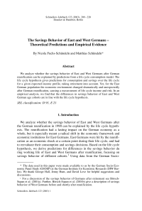The Savings Behavior of East andWest Germans – Theoretical Predictions and Empirical Evidence