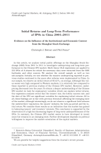 Initial Returns and Long-Term Performance of IPOs in China 2001–2011. Evidence on the Influence of the Institutional and Economic Context from the Shanghai Stock Exchange