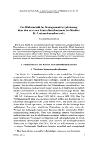Die Wirksamkeit der Managementdisziplinierung über den externen Kontrollmechanismus des Marktes für Unternehmenskontrolle
