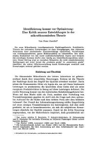 Identifizierung kommt vor Optimierung: Eine Kritik neuerer Entwicklungen in der mikroökonomischen Theorie