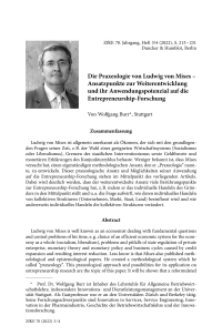 Die Praxeologie von Ludwig von Mises – Ansatzpunkte zur Weiterentwicklung und ihr Anwendungspotenzial auf die Entrepreneurship-Forschung