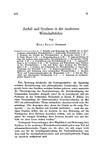 Zerfall und Synthese in der modernen Wirtschaftslehre