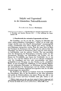 Subjekt und Gegenstand in der klassischen Nationalökonomie