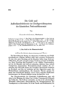 Die Geld- und Außenhandelstheorie im Gleichgewichtssystem der klassischen Nationalökonomie